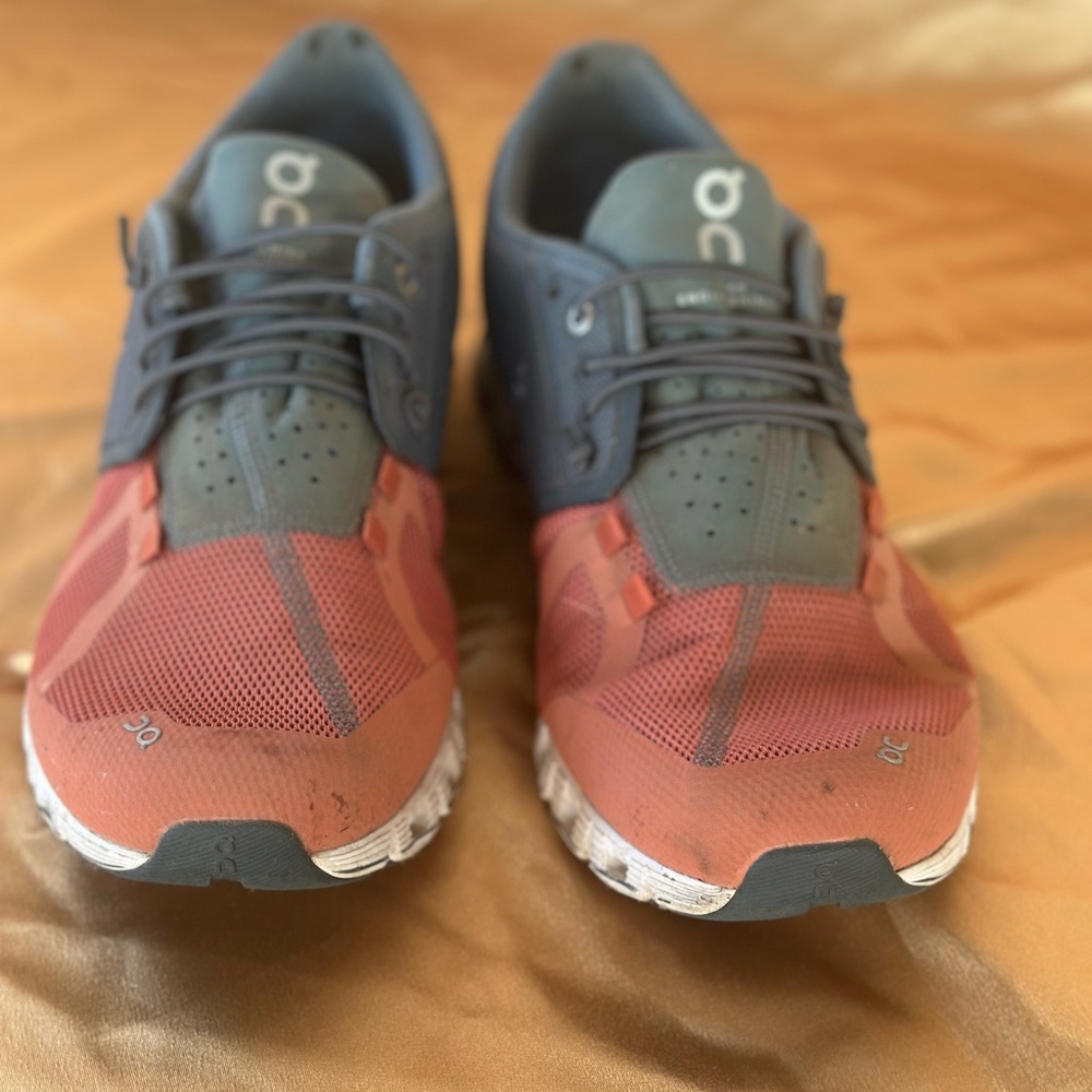 On Running Coral and Charcoal Sneakers